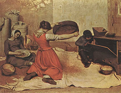 Gustave Courbet, "Korn siebende Mädchen", 1853