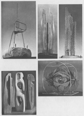 Preisträger des Wettbewerbs für das "Denkmal des unbekannten politischen Gefangenen", 1953. 1.Preis: Reg Butler; 2.Preise: Naum Gabo, Mirko Basaldella, Barbara Hepworth, Antoine Pvsner