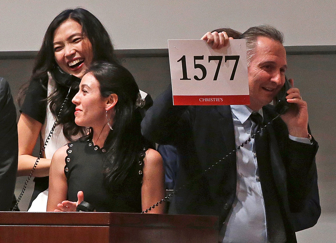 John Angelillo, Brett Gorvy sealing a deal at Christie’s, New York, 2015