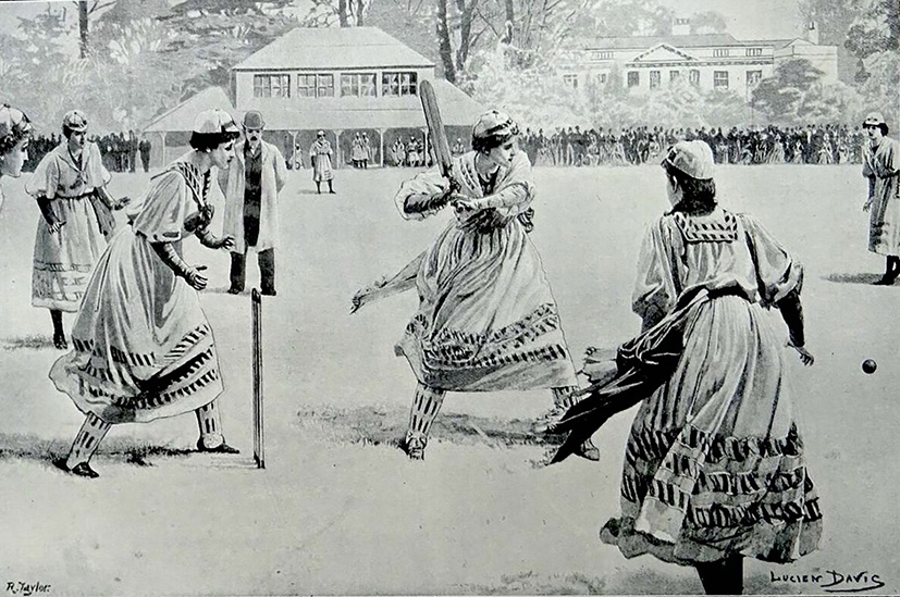 Lucien Davis, Original English Lady Cricketers, Daisie Stanley batting (illustration for “The Illustrated London News”), 1890