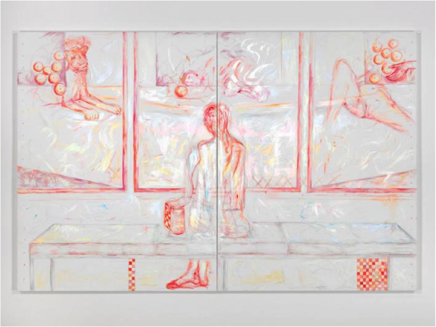 Jutta Koether, “Tate BP Bacon Balthus PdF,” 2015