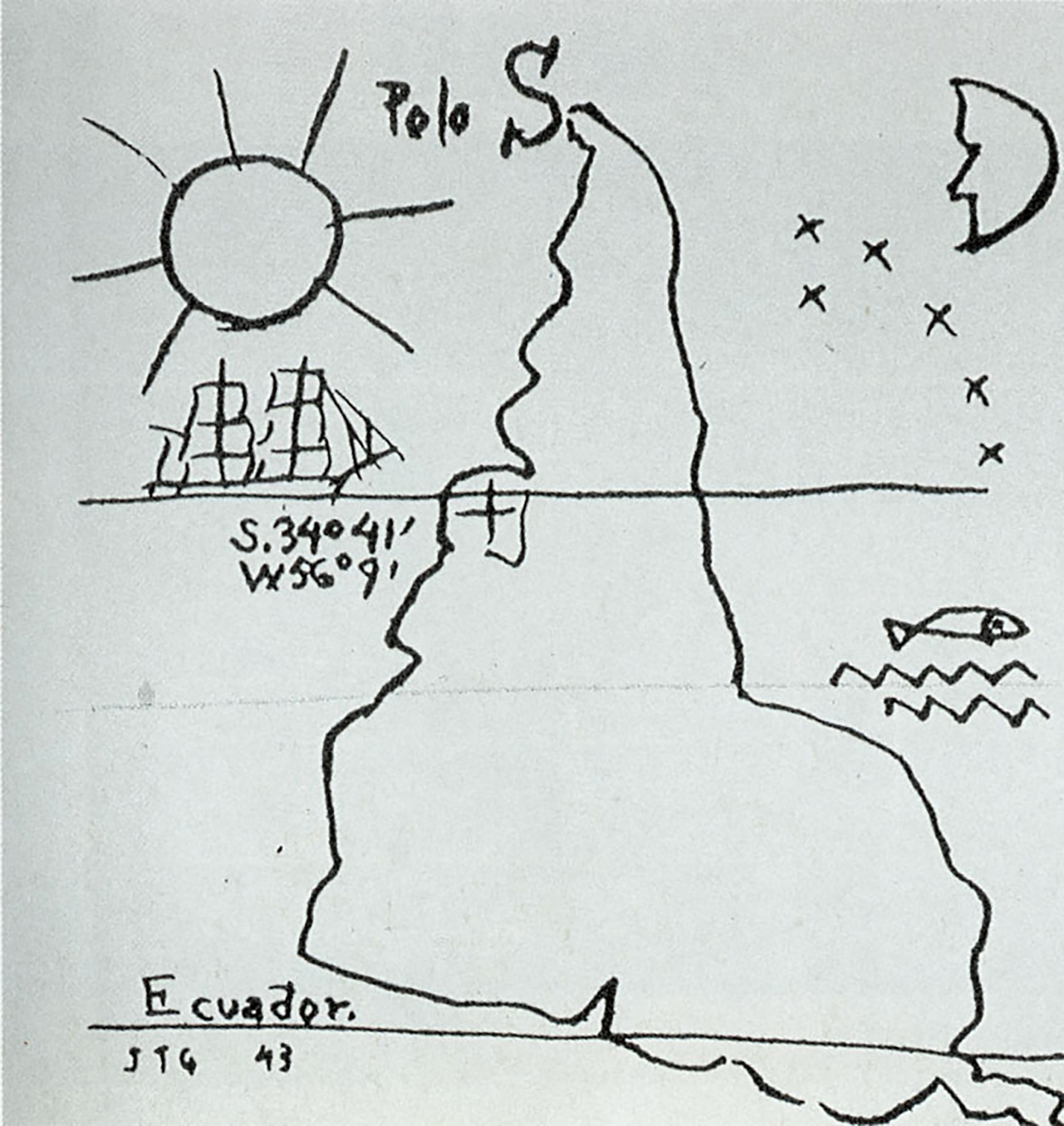 Joaquín Torres-García, „América Invertida“ (Inverted America / Umgedrehtes Amerika), 1943