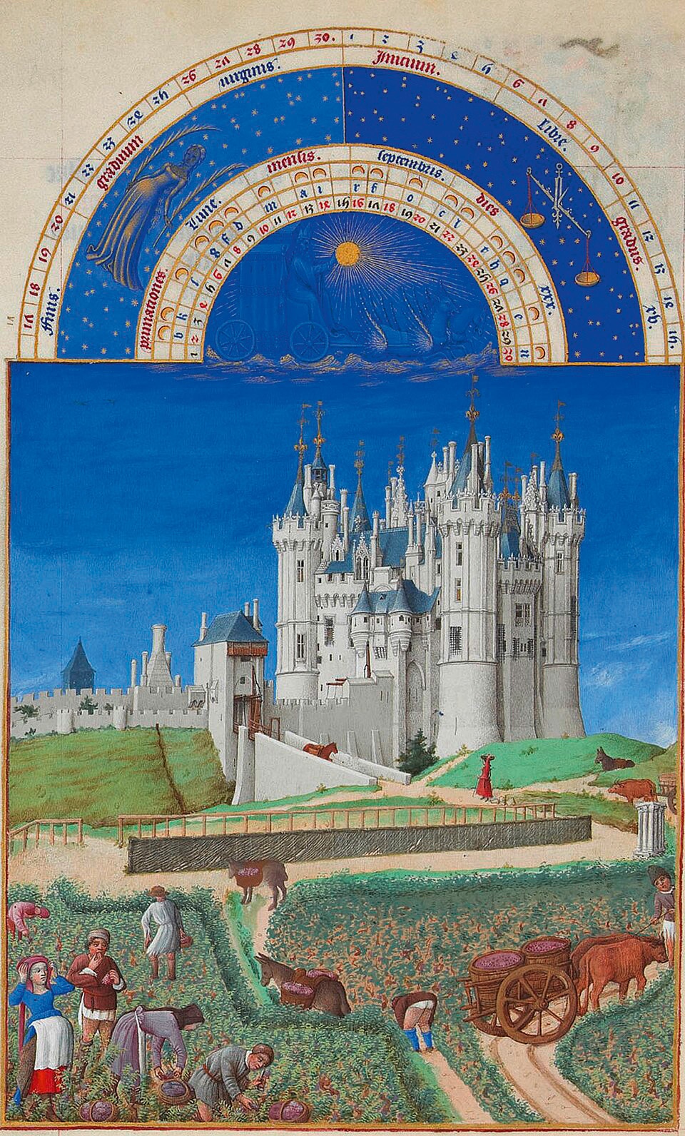 Jean de Berry, “Les Très Riches Heures”, September scene, Chatêau de Saumur, ca. 1412–16