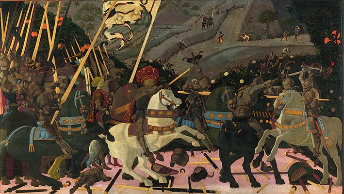 Paolo Uccello, „Niccolò Mauruzi da Tolentino at the Battle of San Romano“, ca. 1438–1440