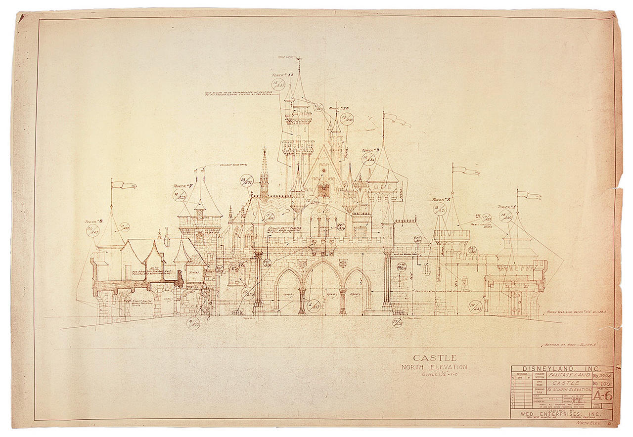 Blueprint for Disneyland’s ­Sleeping Beauty Castle, ca. 1954–55