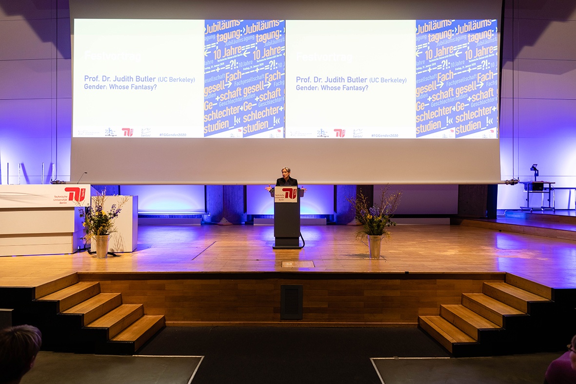 Judith Butler auf der Jubiläumstagung „10 Jahre Fachgesellschaft Geschlechterstudien“ an der TU Berlin, 31.1.2020.
