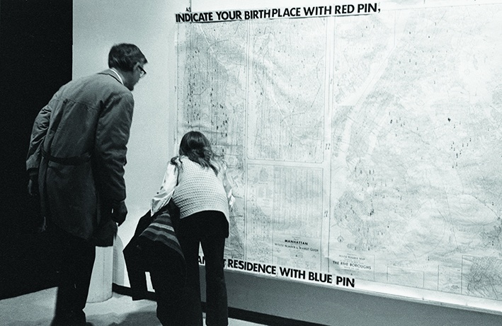 “Hans Haacke: Gallery Goers’ Birthplace and Residence Profile, Part 1,” Howard Wise Gallery, New York, 1969, installation view